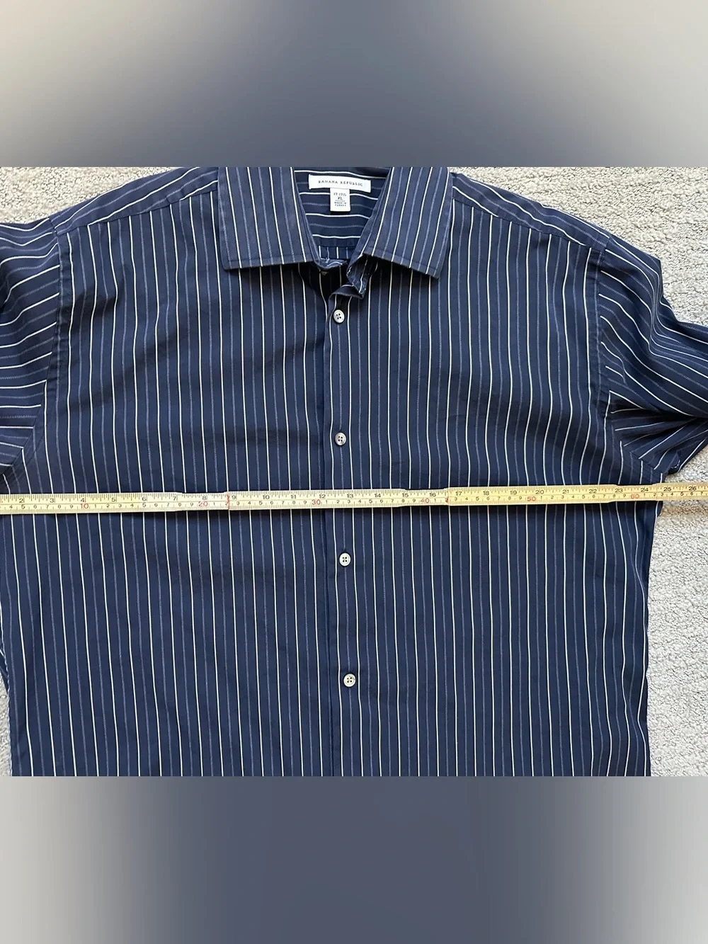 Banana Republic Men’s 17 1/2 XL Blue White Stripe Stretch Dress Shirt